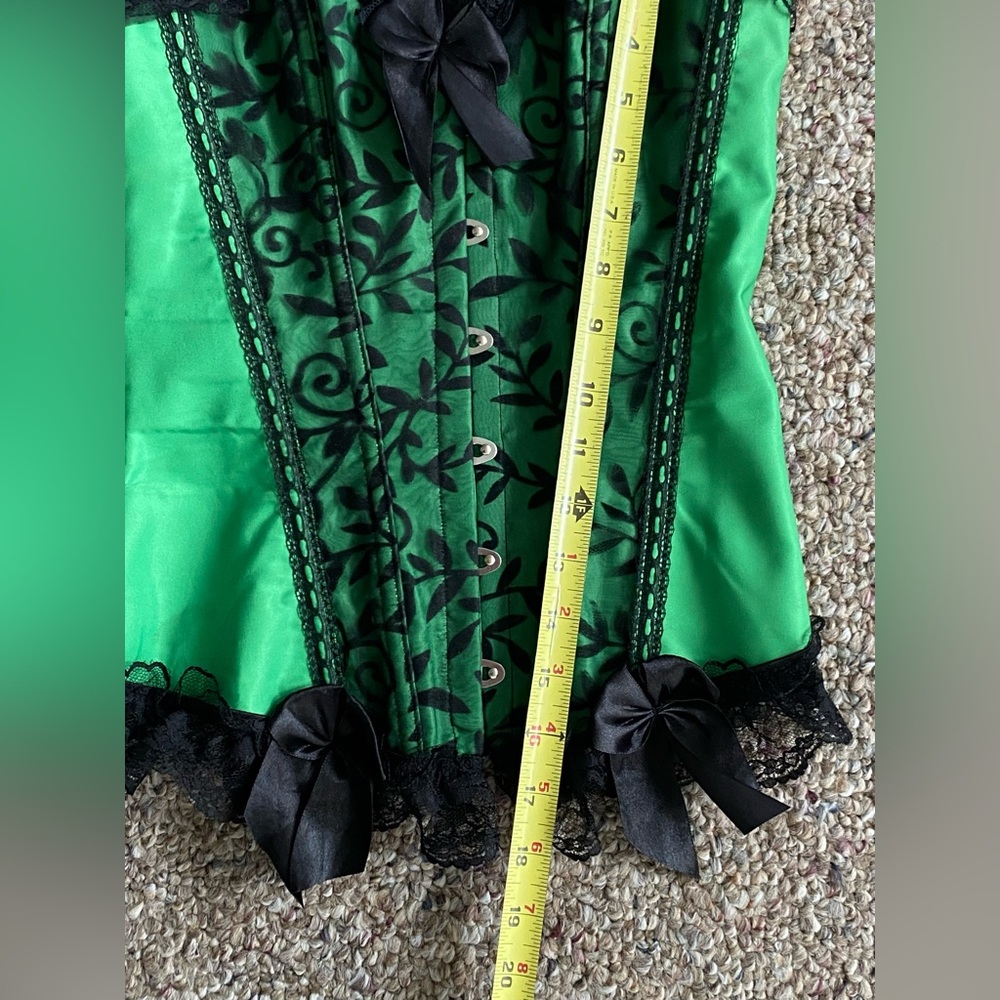 Green with black lace corset Goth style top size Small - Picture 6 of 8